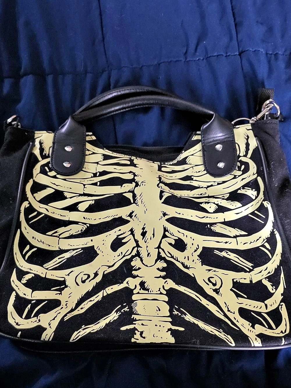 Skeleton Shoulder Bag Tote in Black & Yellow
